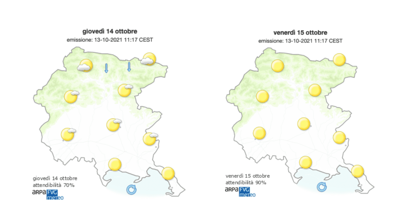 Meteo, cielo poco nuvoloso sul Goriziano con temperature basse